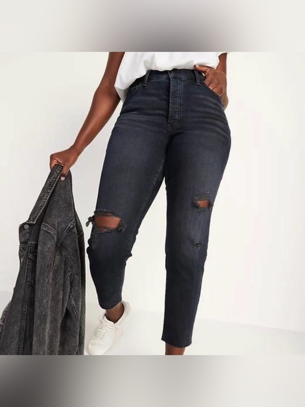 Old Navy Black Ripped High-Rise Ankle Jeans